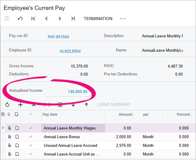 The Annualised Income field on the Employee's Current Pay form