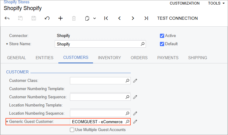 The guest customer specified for a Shopify store