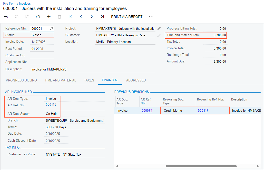 The correction pro forma invoice that has been released