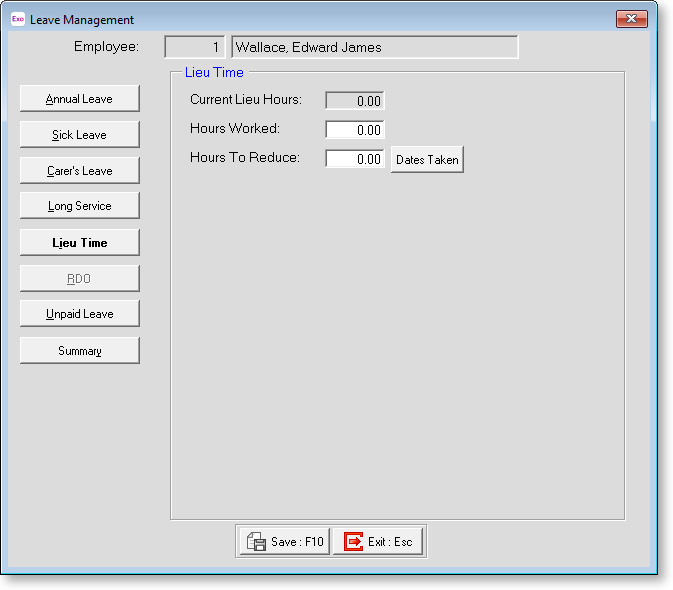 Exo Payroll Lieu Time
