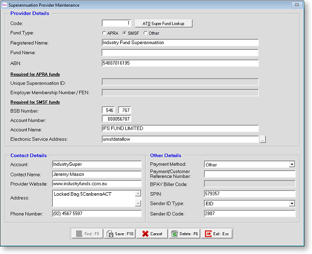 Exo Payroll - Superannuation Providers