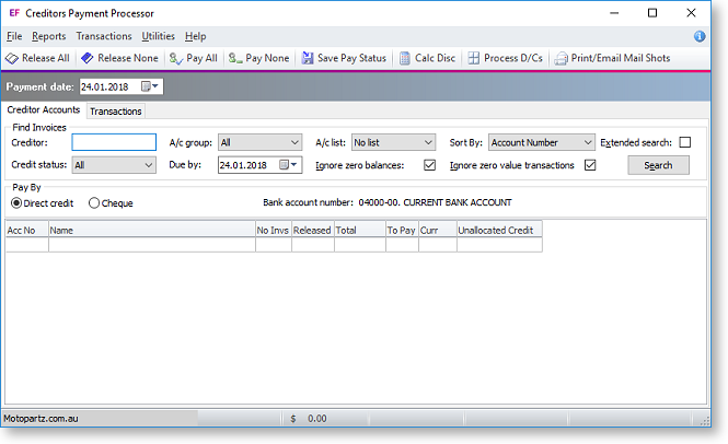Exo Business Help - Creditors Payment Processor Setup