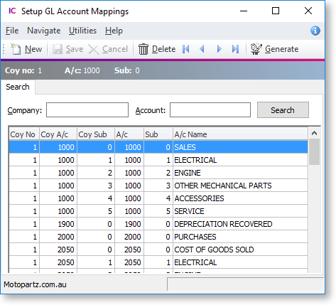 Exo InterCompany Help - Defining General Ledger Mappings