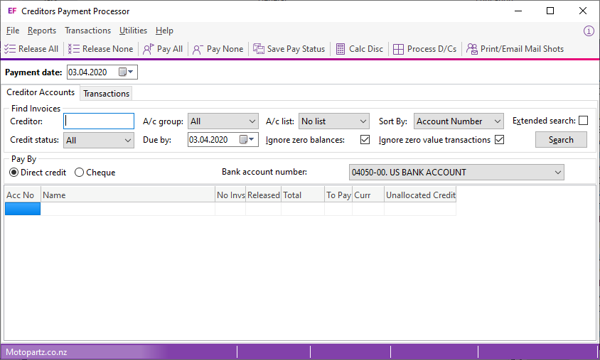 Exo Business Help - Creditors Payment Processor Setup