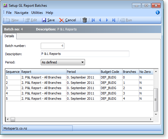 General Ledger Report Batches