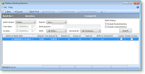 View an Existing Debtors Banking Batch