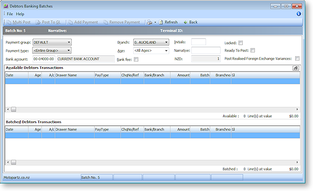 View an Existing Debtors Banking Batch