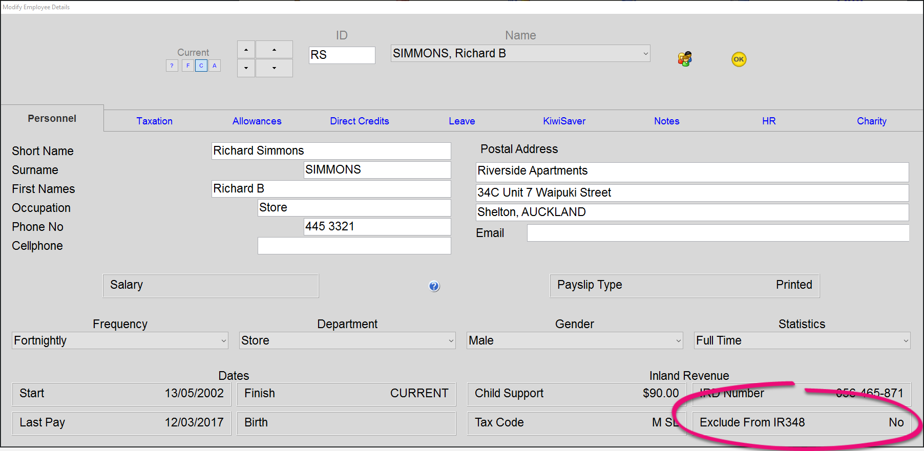 Exclude an employee from the IR348 Employer Monthly Schedule