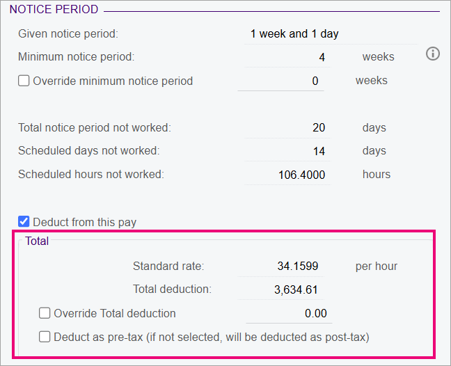 The Total section of the Details tab on the Termination window