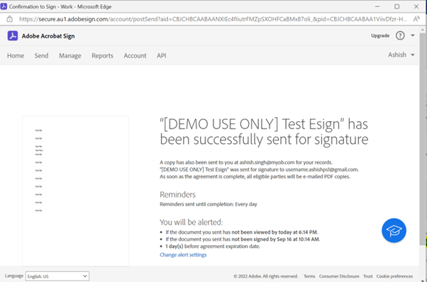 MYOB Acumatica Adobe E-sign
